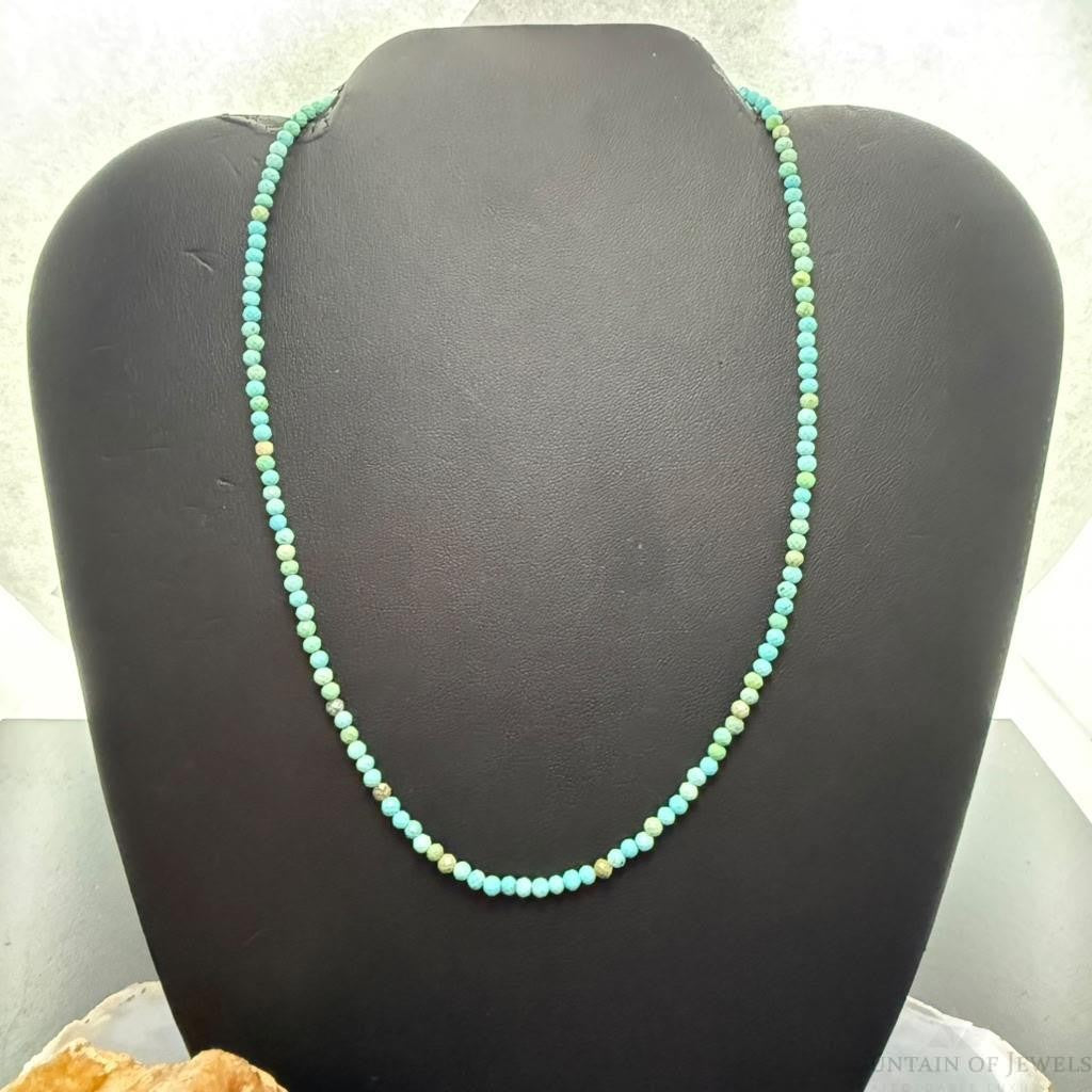 Sterling Silver Southwestern Style 3mm Faceted Turquoise Beads 17" Necklace For Women