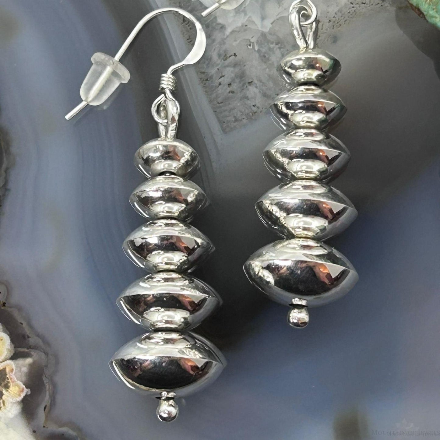Priscilla Apache Native American Sterling Silver Saucer Beads Dangle Earrings For Women