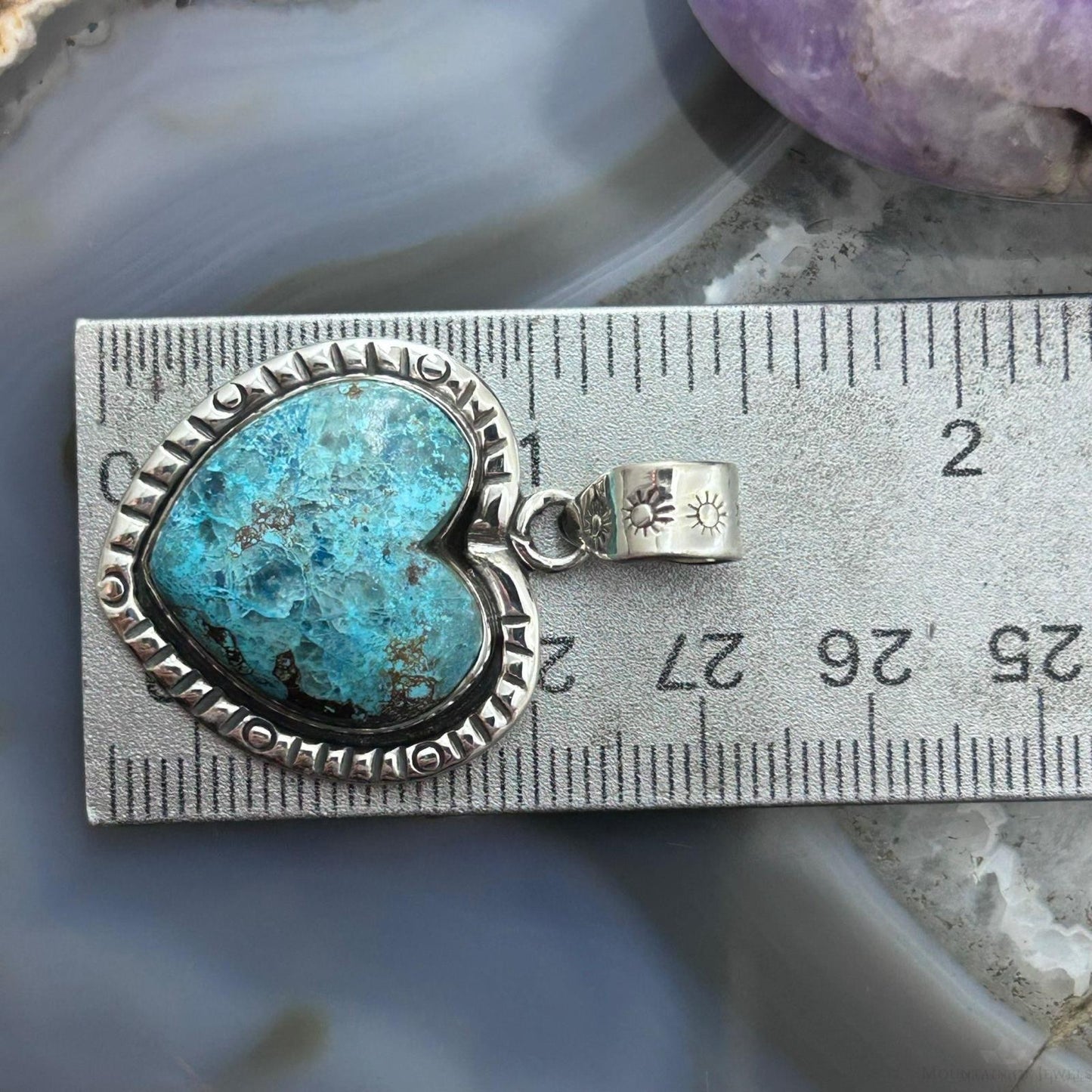 Sterling Silver Southwestern Style Chrysocolla Heart Pendant For Women #1