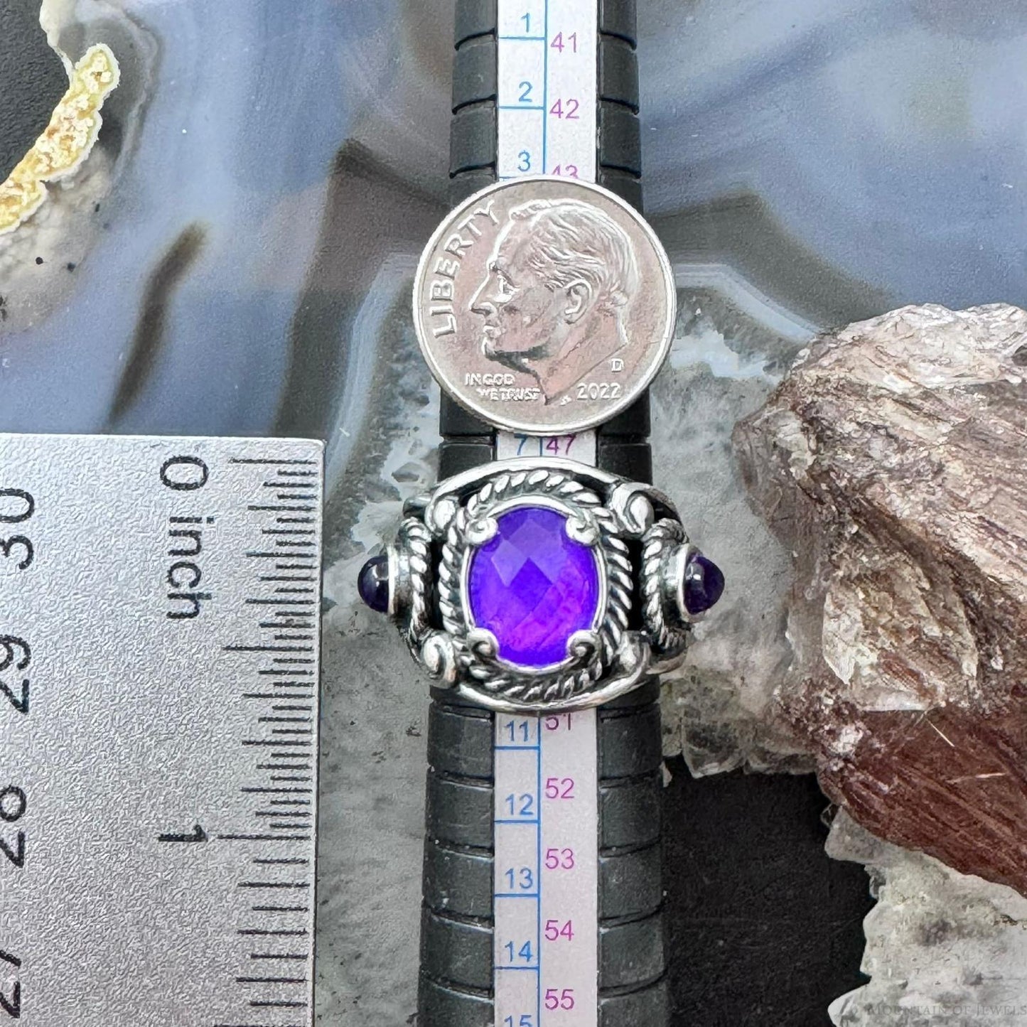 Carolyn Pollack Sterling Silver 3 Amethyst Decorated Doublet Ring Size 5 For Women