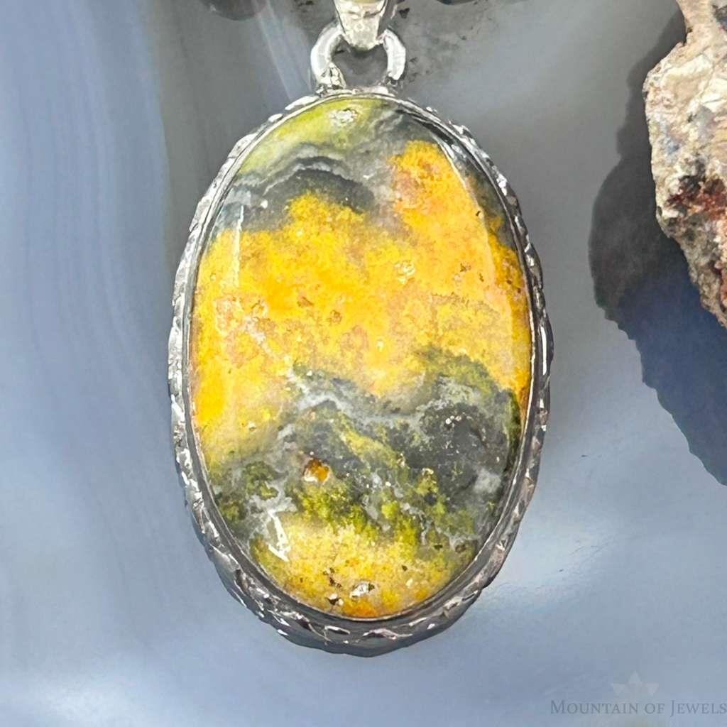 Sterling Silver Southwestern Style Oval Yellow Jasper Pendant For Women #3