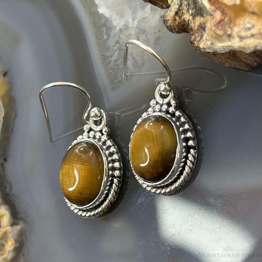Sterling Silver Southwestern Style Oval Tiger's Eye Earrings For Women