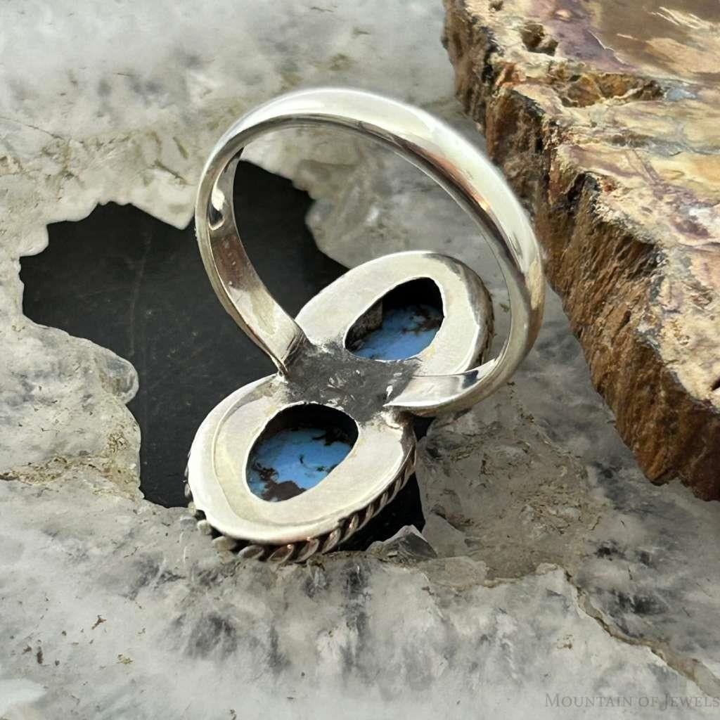 Sterling  Silver Southwestern Style Teardrop Double Golden Hill Turquoise Ring Size 9.75 For Women