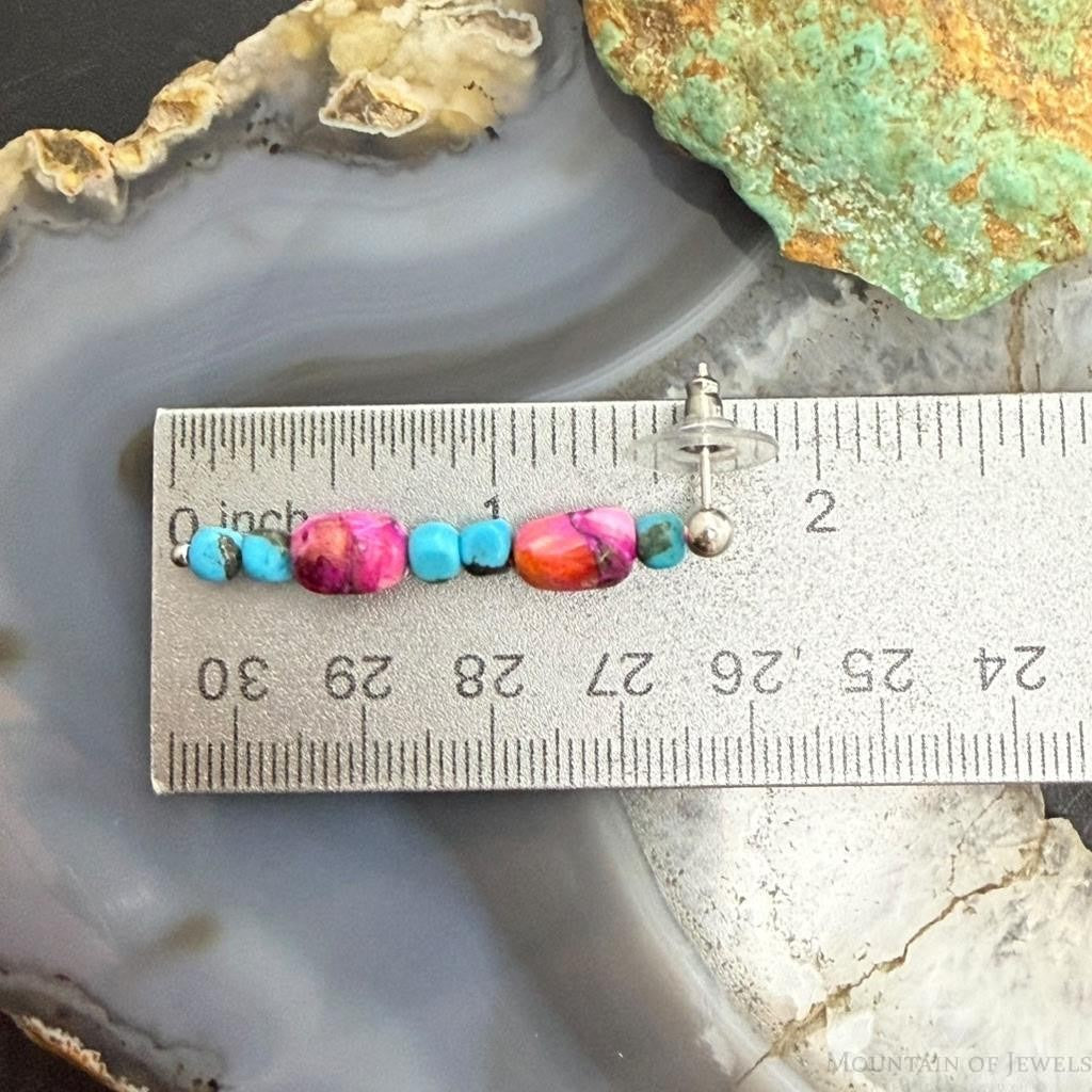 Sterling Silver Turquoise & Pink Dahlia Beads Long Dangle Earrings For Women