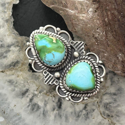 Sterling Silver Southwestern Style 2 Sonora Gold Turquoise Adjustable Ring For Women #7