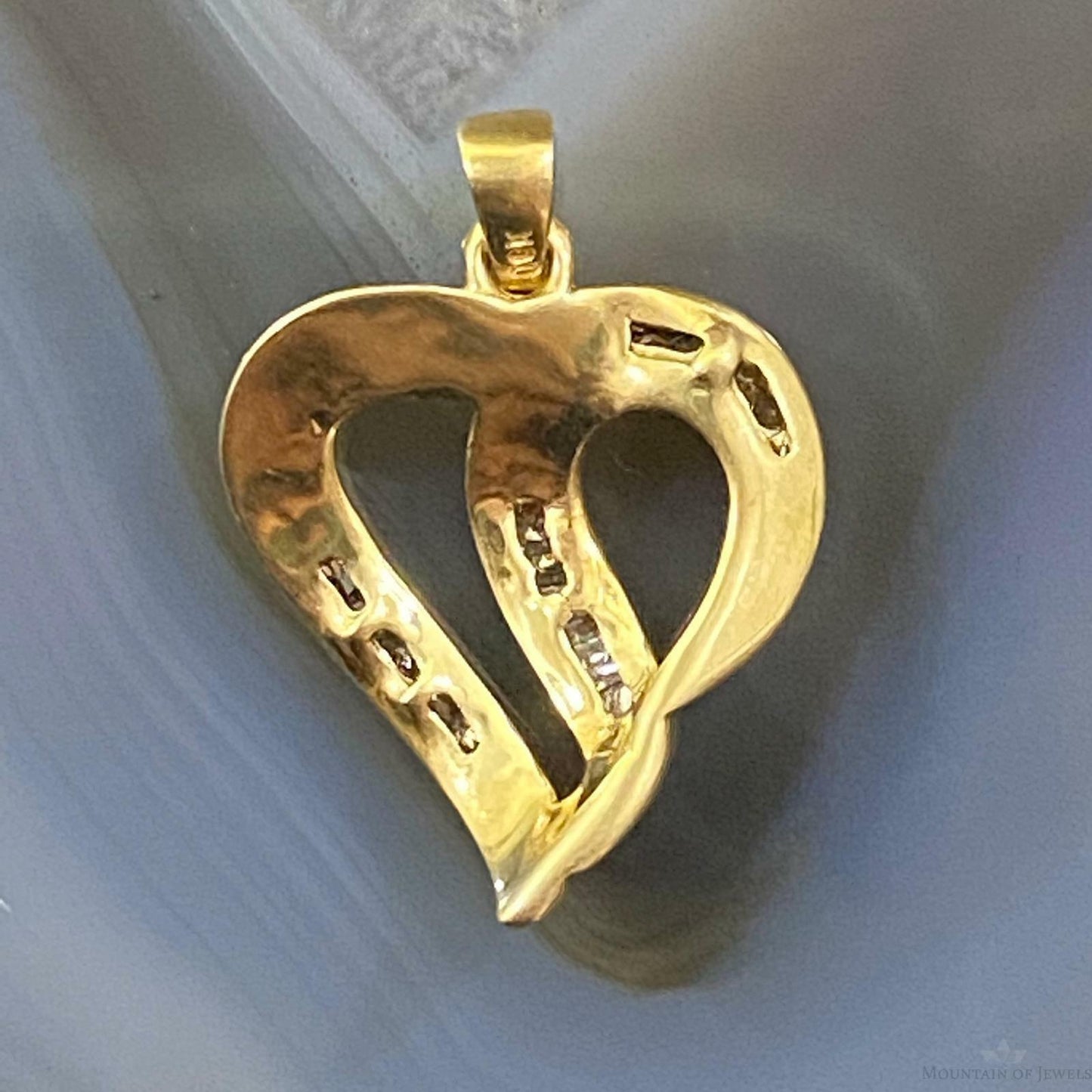 10K Yellow Gold Heart Shape With Diamonds Charm For Women