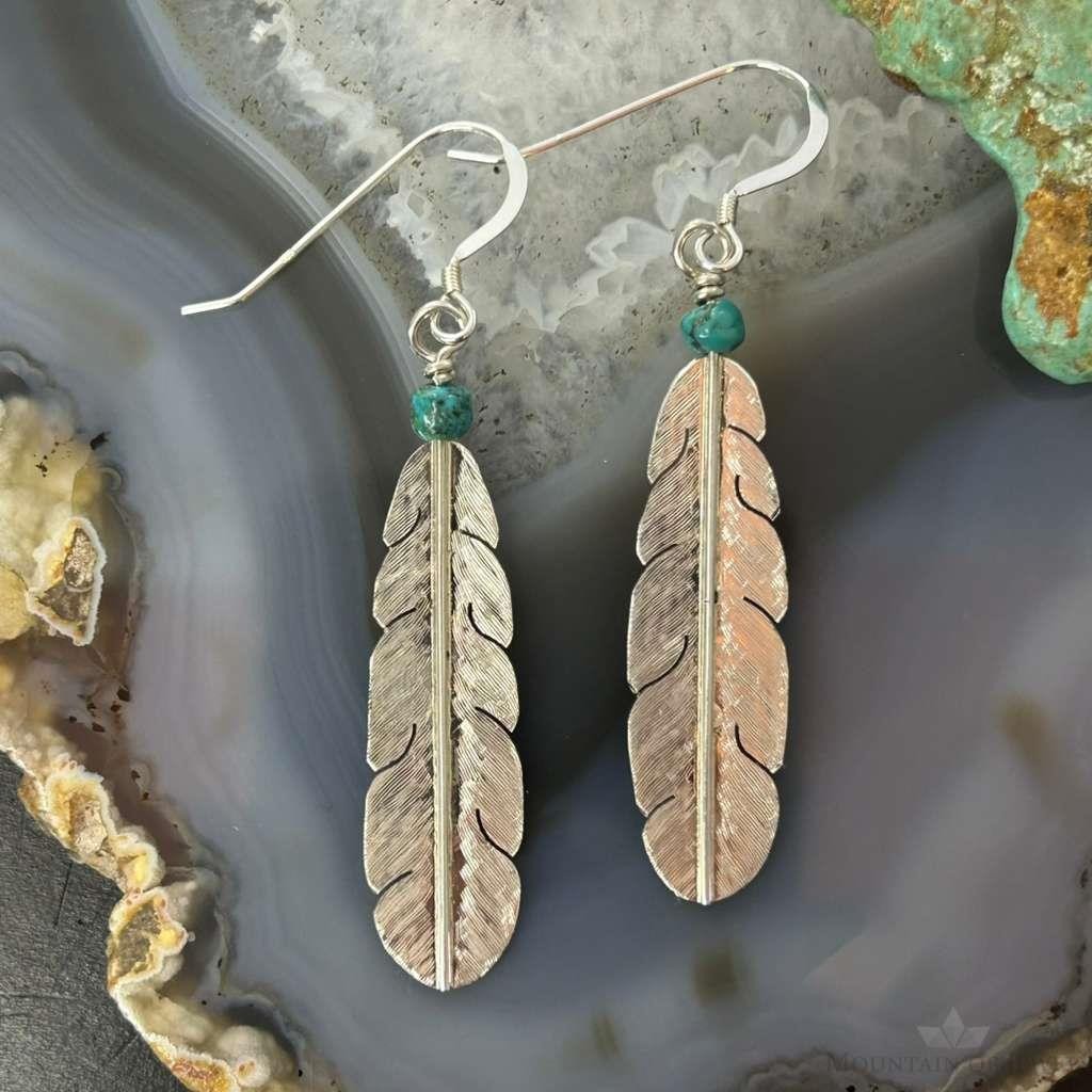 Anthony Gatewood Sterling Silver & Turquoise Bead Feather Dangle Earrings For Women