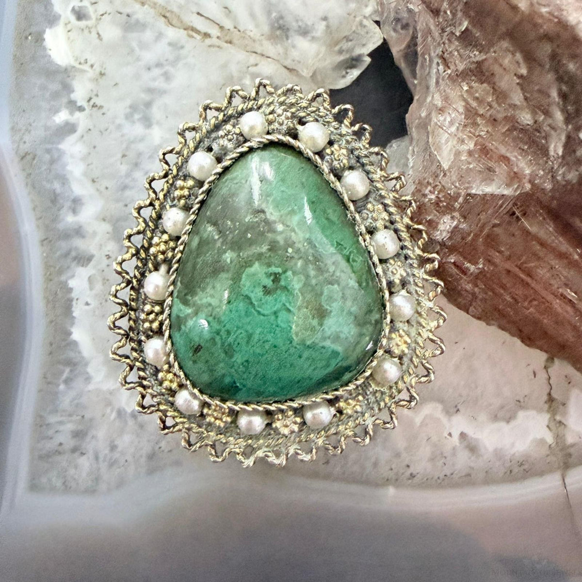 Sterling Silver Eilat Stone with Pearls Beads Fashion Brooch/Pendant For Women