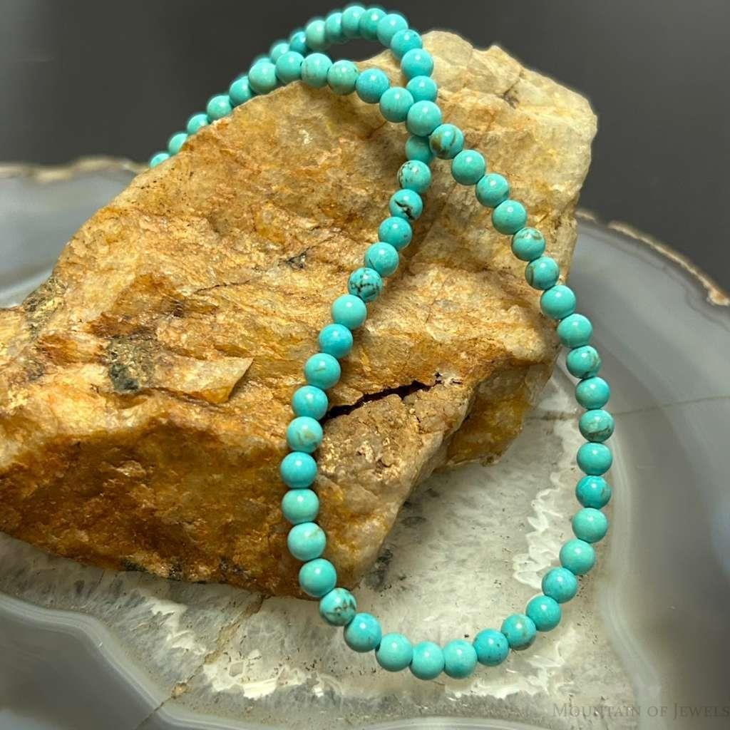Sterling Silver 4mm Turquoise Rounded Beads 16" Necklace For Women