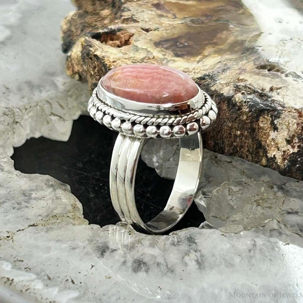 Sterling Silver Southwestern Style Oval Rhodochrosite Ring Size 7 For Women
