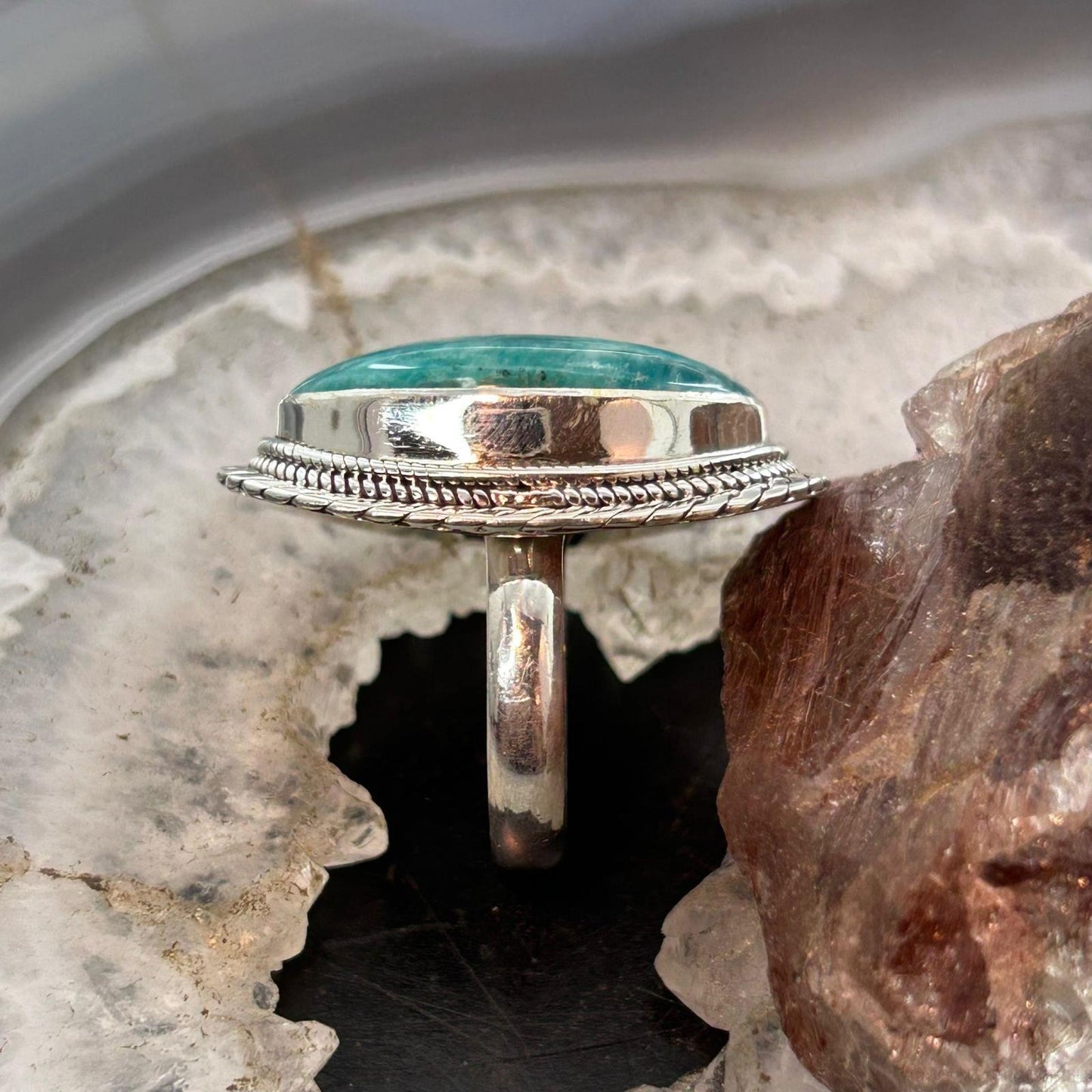 Sterling Silver Southwestern Style Oval Amazonite Ring Size 7.75 For Women