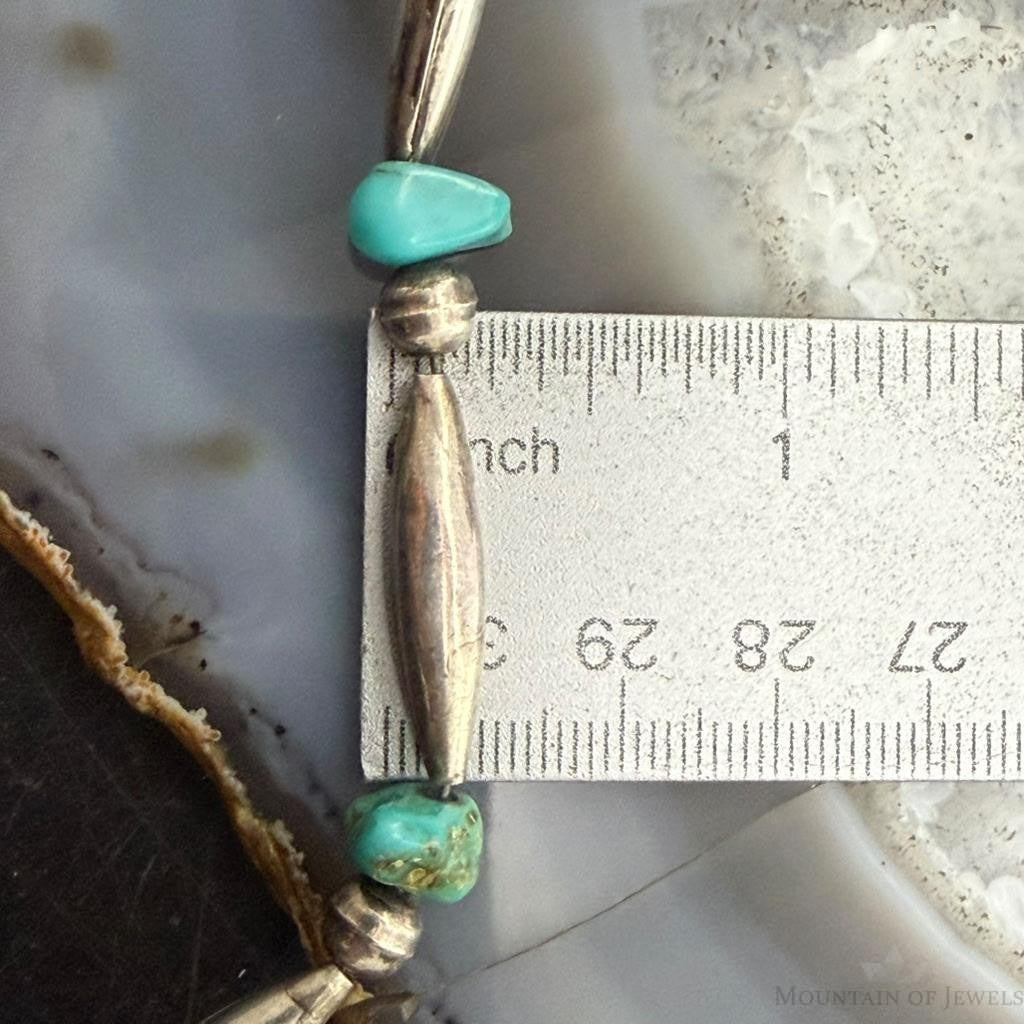 Vintage Native American Silver Navajo Pearl Bead & Turquoise Necklace For Women