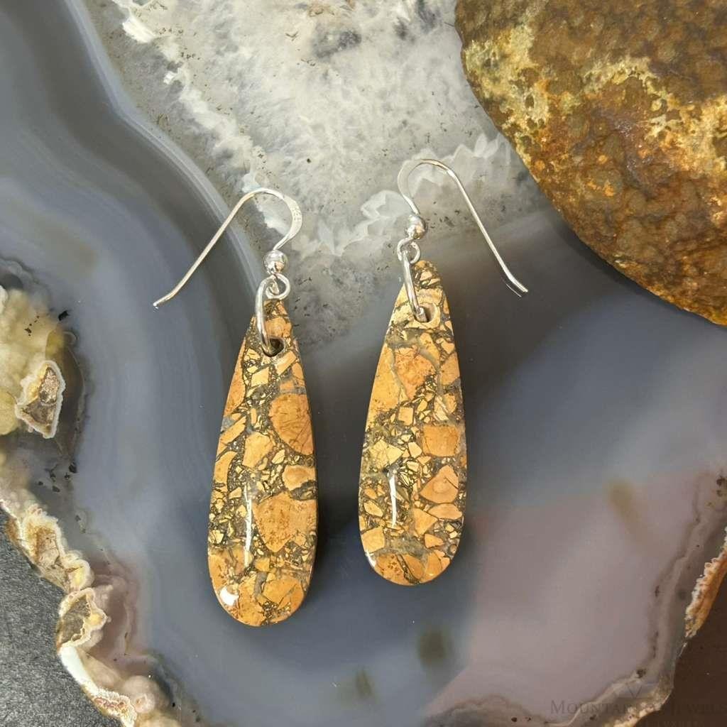 Sterling Silver Teardrop Maligano Jasper Slab Dangle Earrings For Women #513