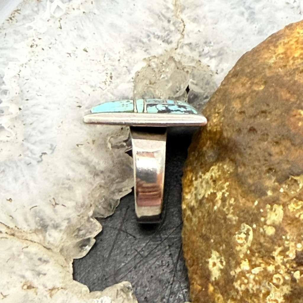 Vinatge Signed Native American Sterling Silver Inlay Turquoise Ring Size 6 For Women