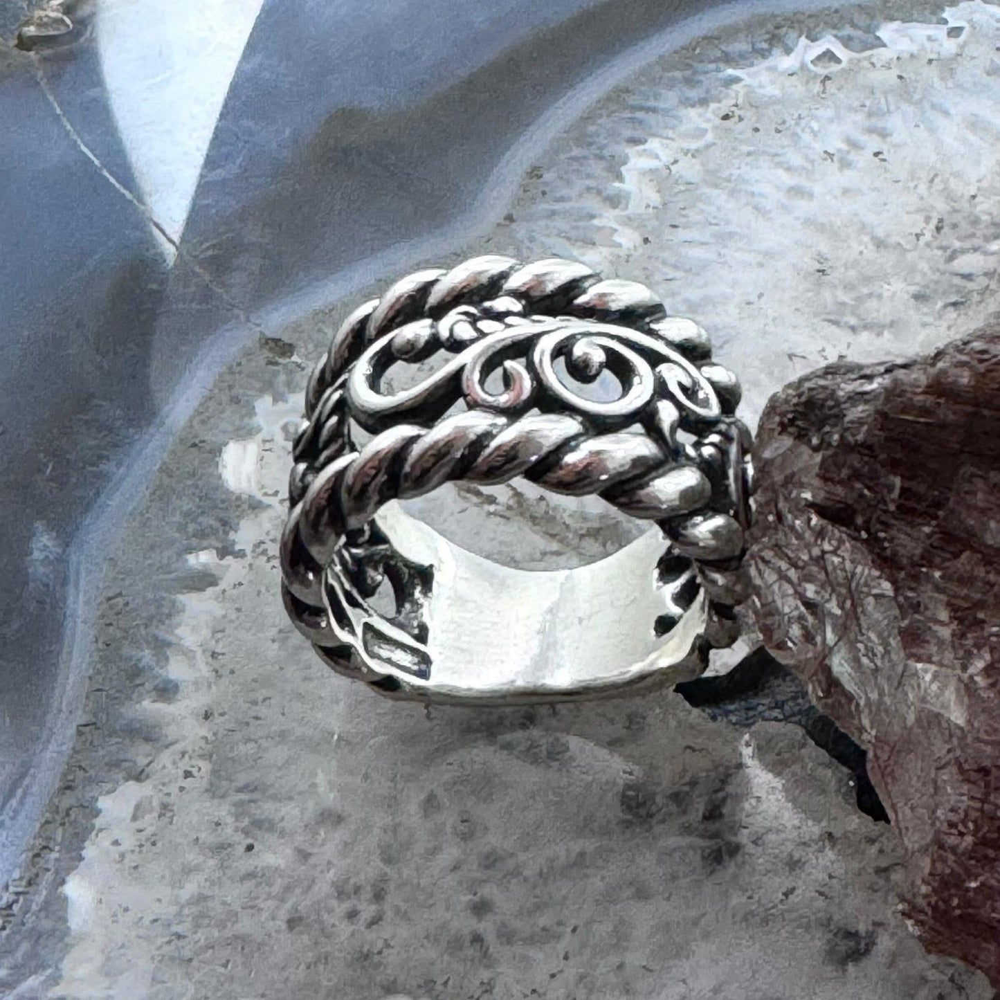 Carolyn Pollack Sterling Silver Swirls & Ropes Decorated Ring Size 7.75 For Women