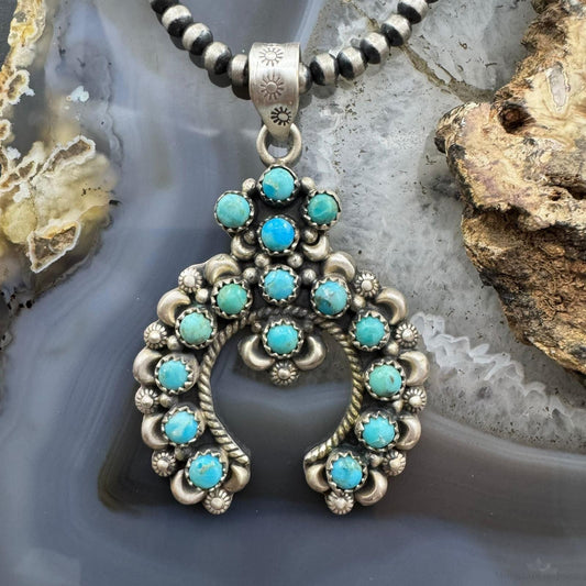 Sterling Silver Southwestern Style Multi Turquoise Decorated Naja Pendant For Women