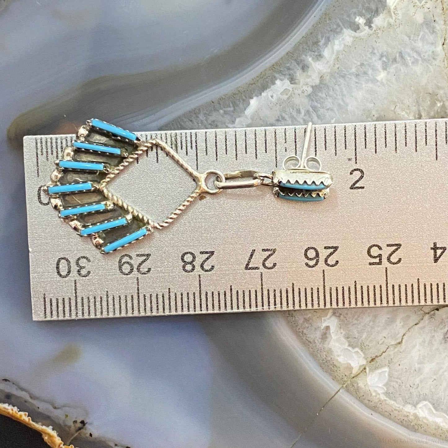 Davis Kaamasee Zuni Sterling Turquoise Needlepoint Dangle Earrings For Women