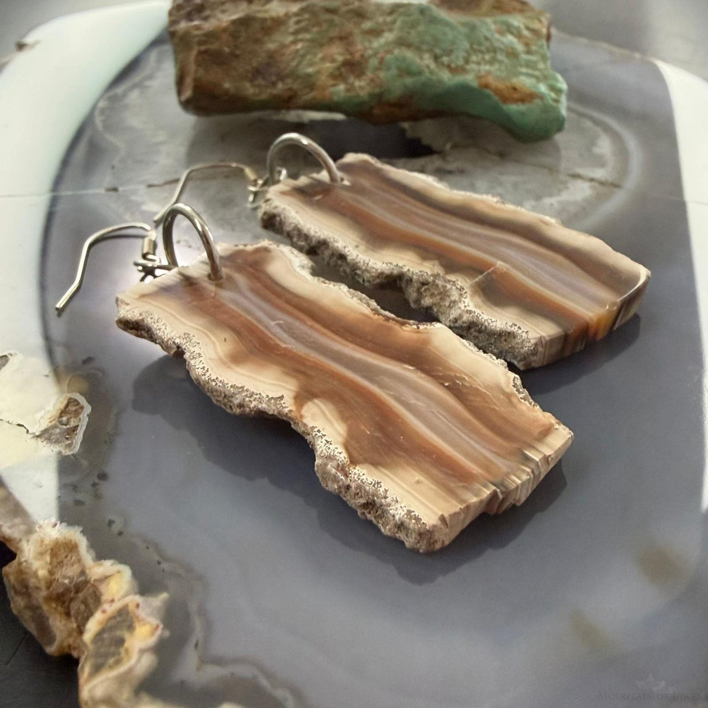 Sterling Silver Agate Slab Dangle Earrings For Women #400