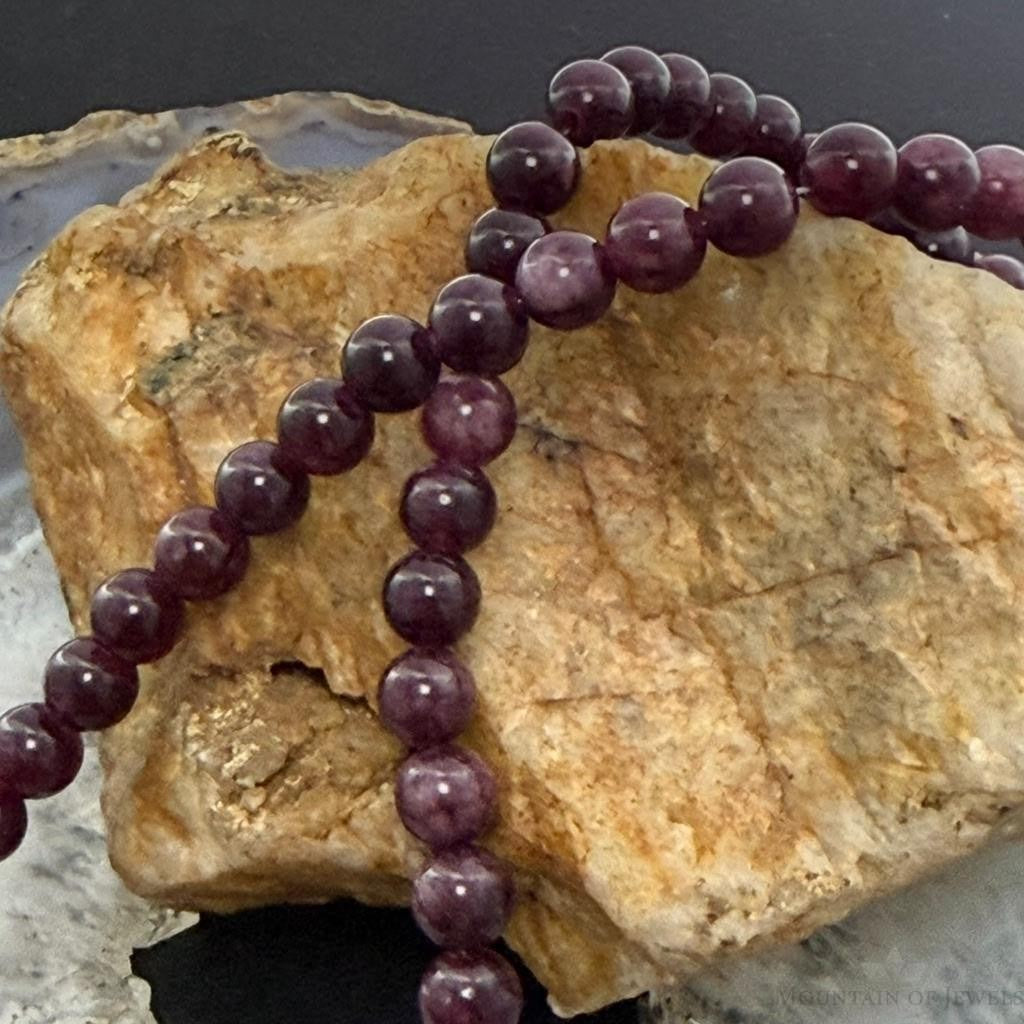 Sterling Silver 6mm Rounded Garnet Beads 18" Necklace For Women