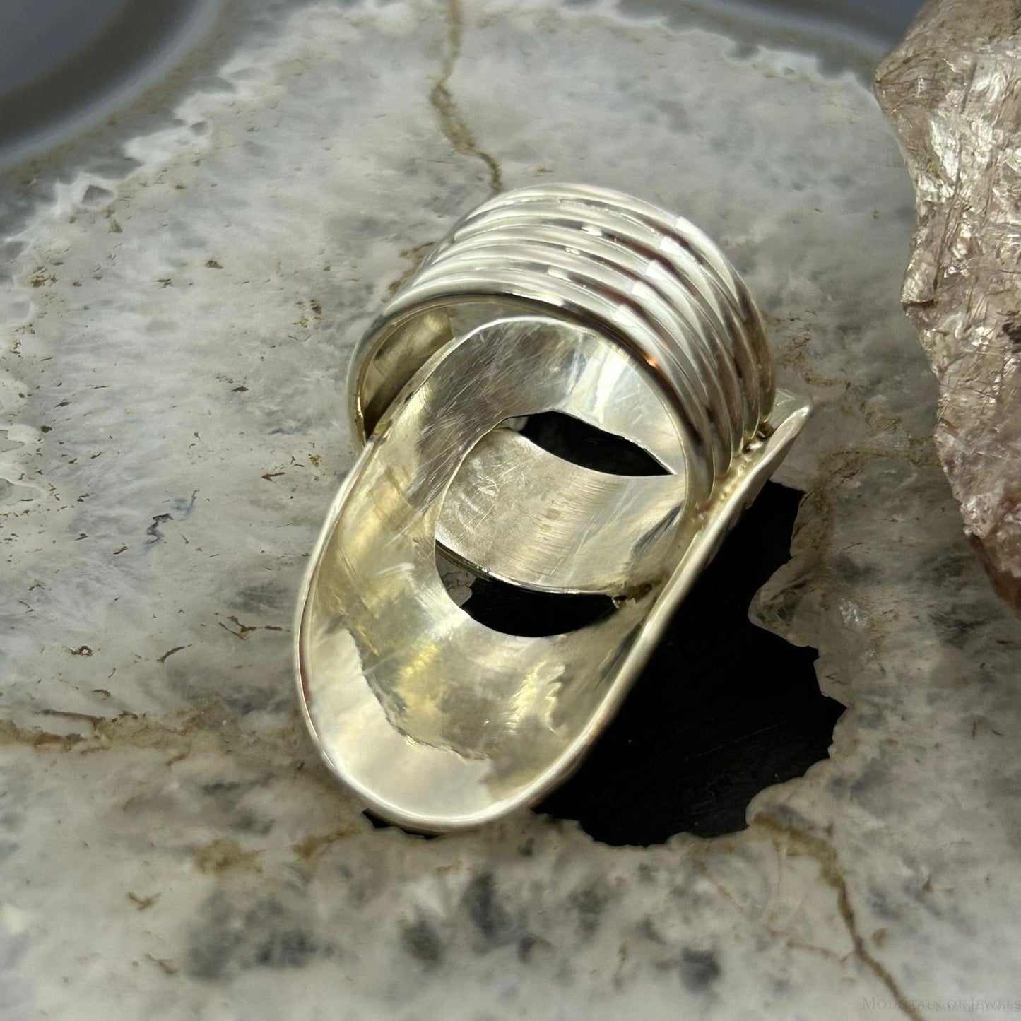 Sterling Silver Hammered Oval Modern Band Fashion Ring For Women, Taxco Mexico