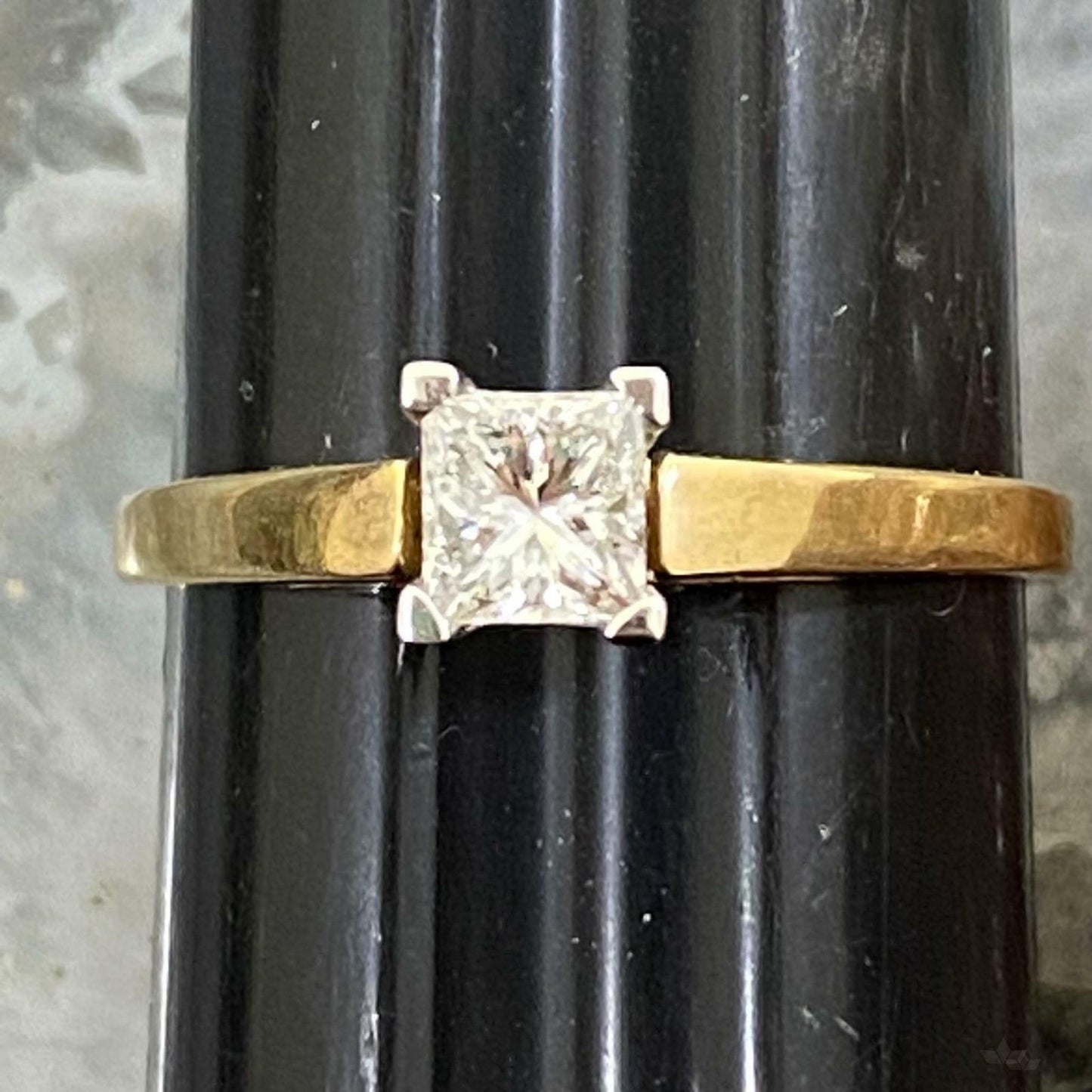 14K Two Tone Gold Solitaire Princes Cut Diamond Ring Size 8.75 For Women