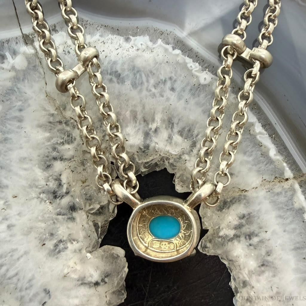 Carolyn Pollack Sterling Silver Turquoise on 16.5" Double Link Chain Necklace For Women
