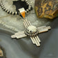 Sterling Silver Southwestern Style Round White Buffalo Unisex Zia Pendant #2