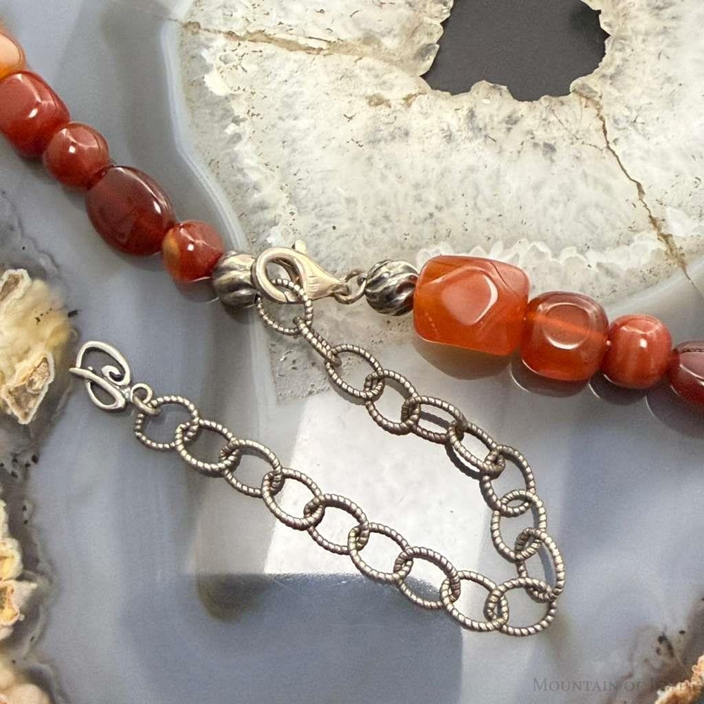 Carolyn Pollack Sterling Silver Carnelian & 9 Swirl Beads 23"-26" Necklace For Women