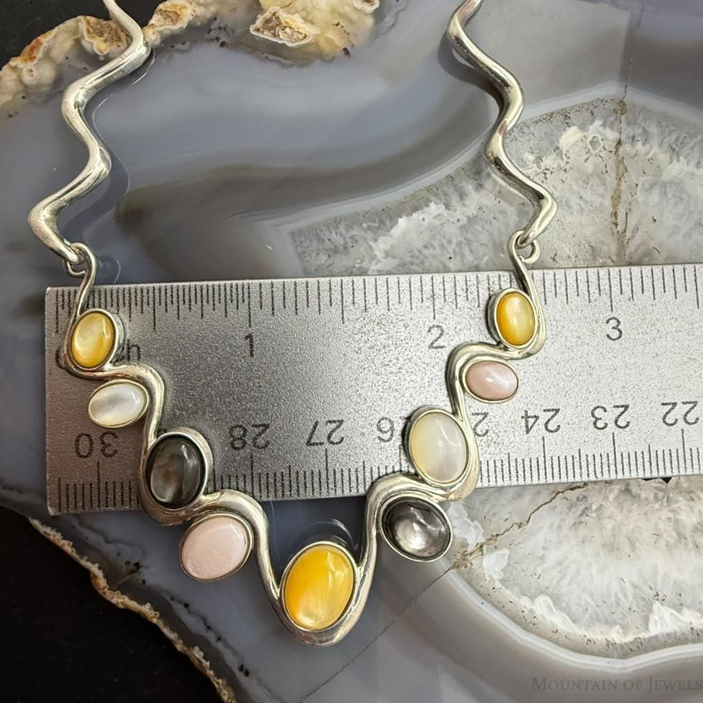 Carolyn Pollack Sterling Silver Yellow & Pink MOP & Smoky Quartz Zigzag Necklace For Women