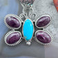 Native American Sterling Silver Turquoise & Spiny Oyster Butterfly Pendant For Women