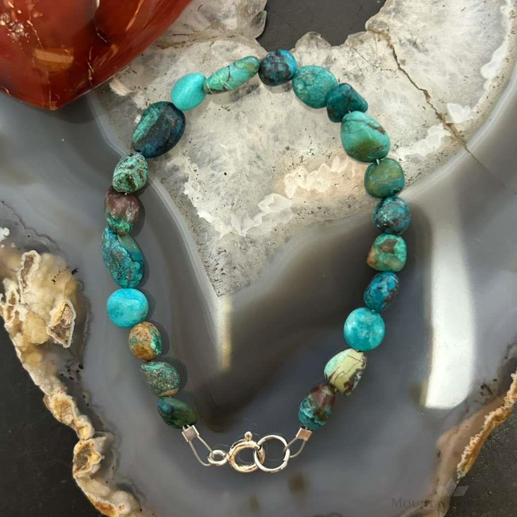Sterling Silver Natural Turquoise Beads 7" Bracelet For Women #1