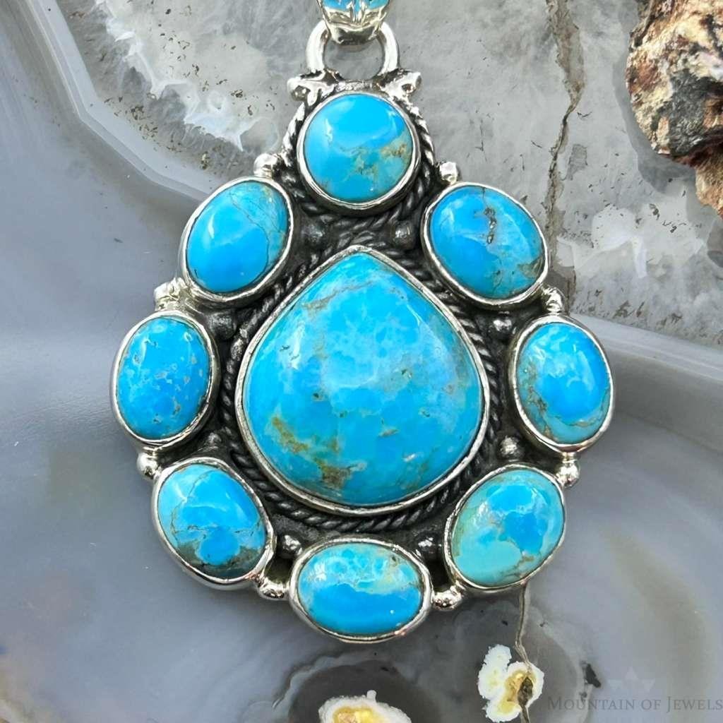 Sterling Silver Southwestern Style Mohave Turquoise Cluster Pendant For Women #2