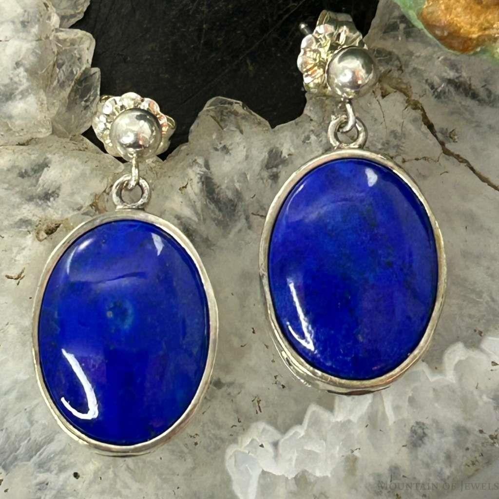 Carolyn Pollack Sterling Silver Oval Lapis w/Native Symbol Dangle Earrings For Women