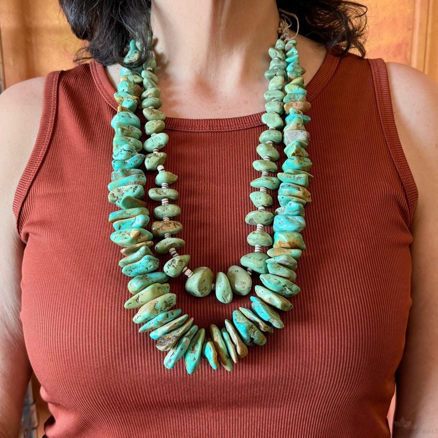 Vintage 2 Strands Chunky Natural Turquoise Stone Necklace For Women For Women