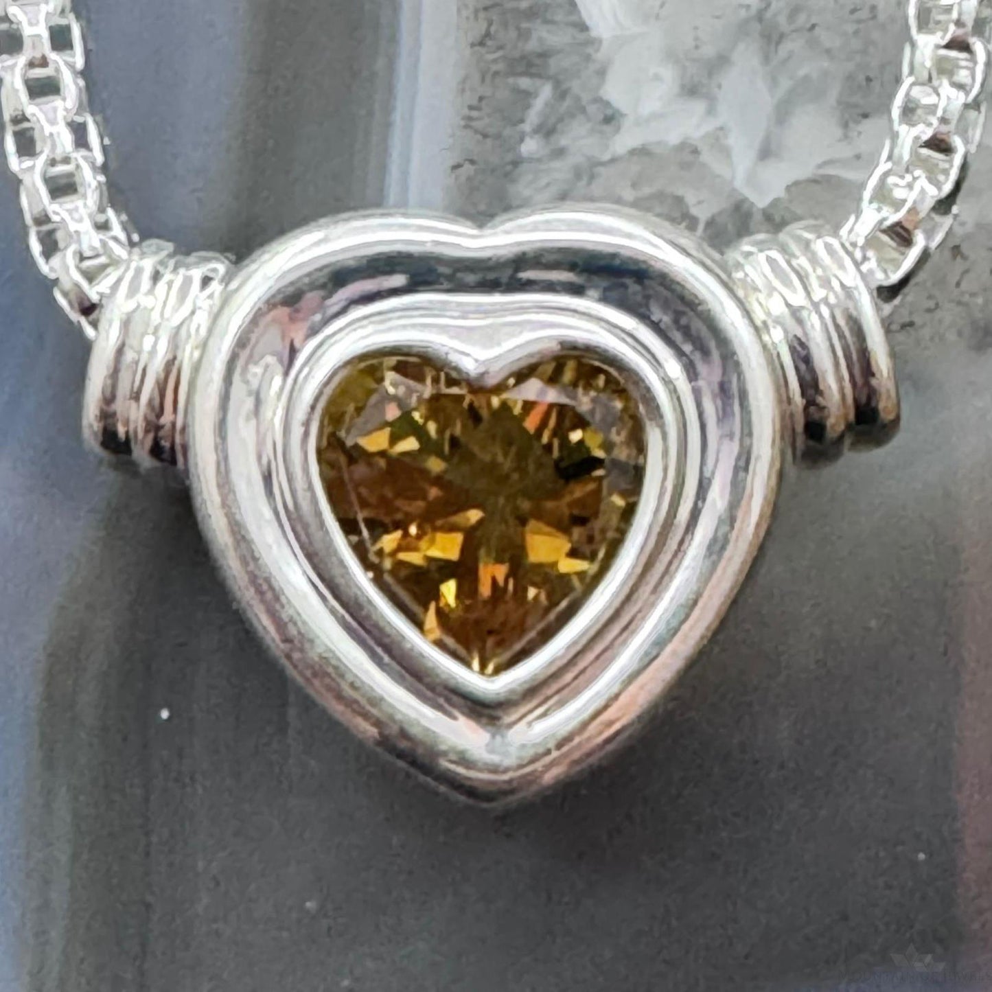 Carolyn Pollack Sterling Silver Faceted Citrine Slide Heart Pendant W/Necklace For Women