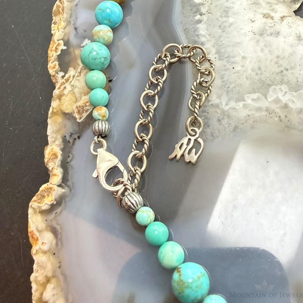 Carolyn Pollack Sterling Silver Round & Oval Turquoise Beads Decorated 20"-22" Necklace For Women