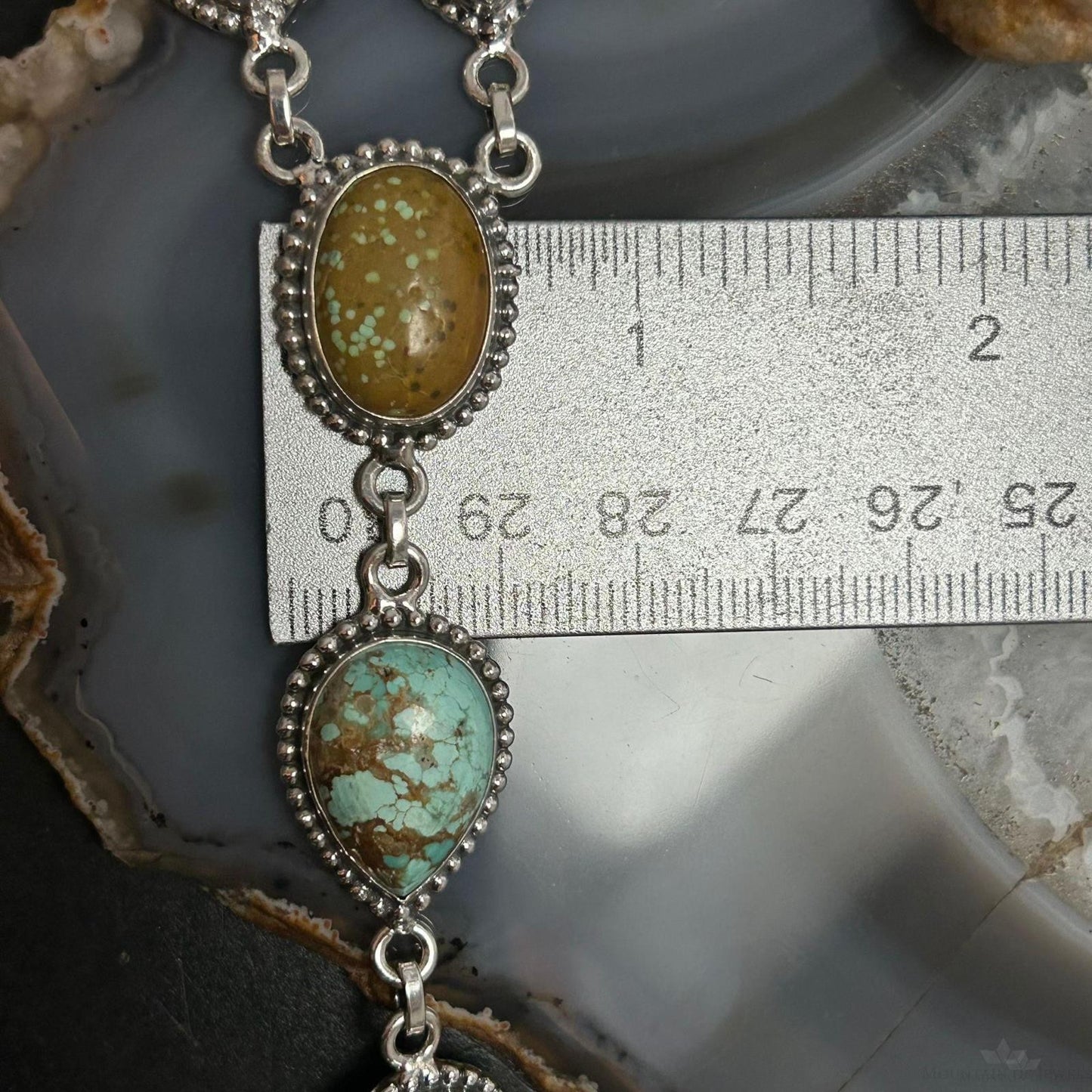 Sterling Silver Southwestern Style Turquoise #8 Cluster Lariat 28" Necklace For Women