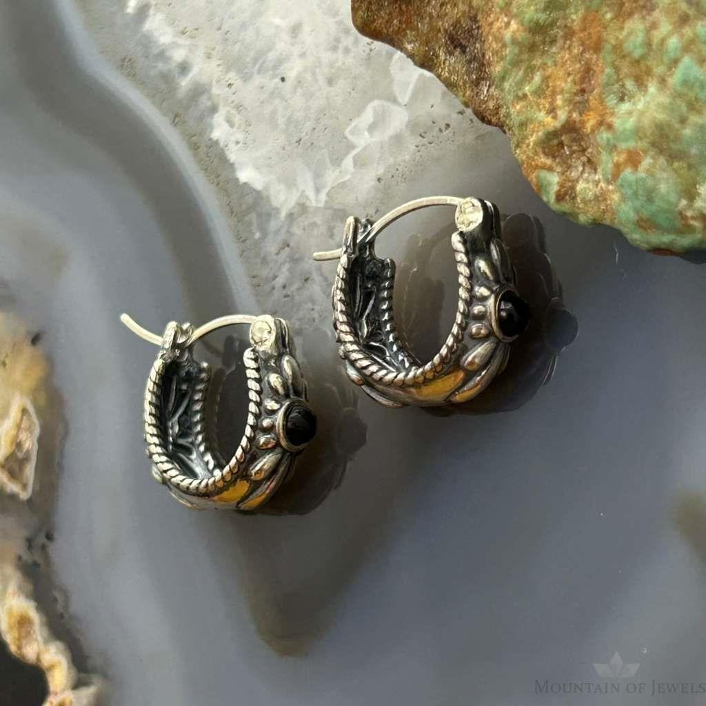 Carolyn Pollack Sterling Silver Round Onyx Hoop Earrings For Women