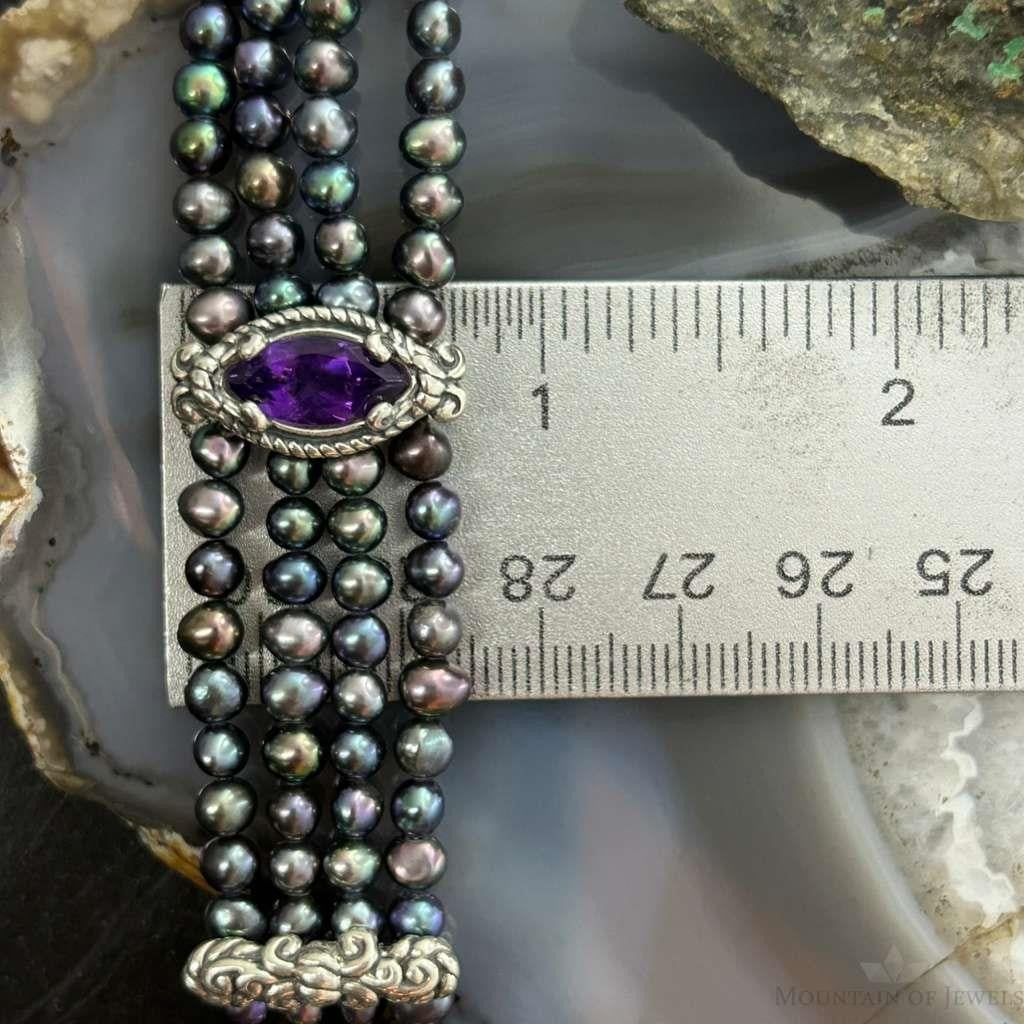 Carolyn Pollack Vintage Sterling Silver Amethyst & Pearls Toggle Bracelet For Women