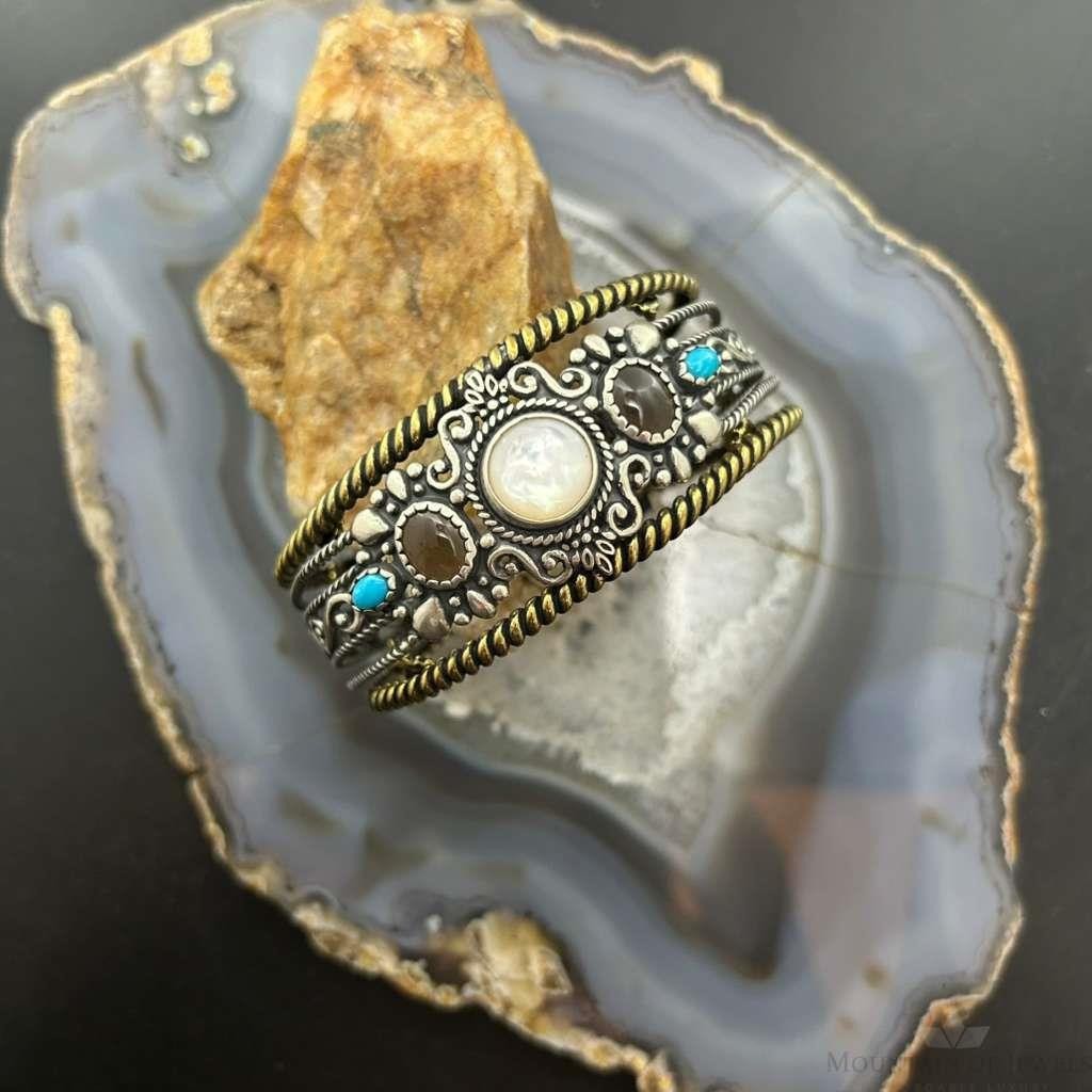 Carolyn Pollack Sterling Silver & Brass MOP, Smoky Quartz, Turquoise Bracelet For Women