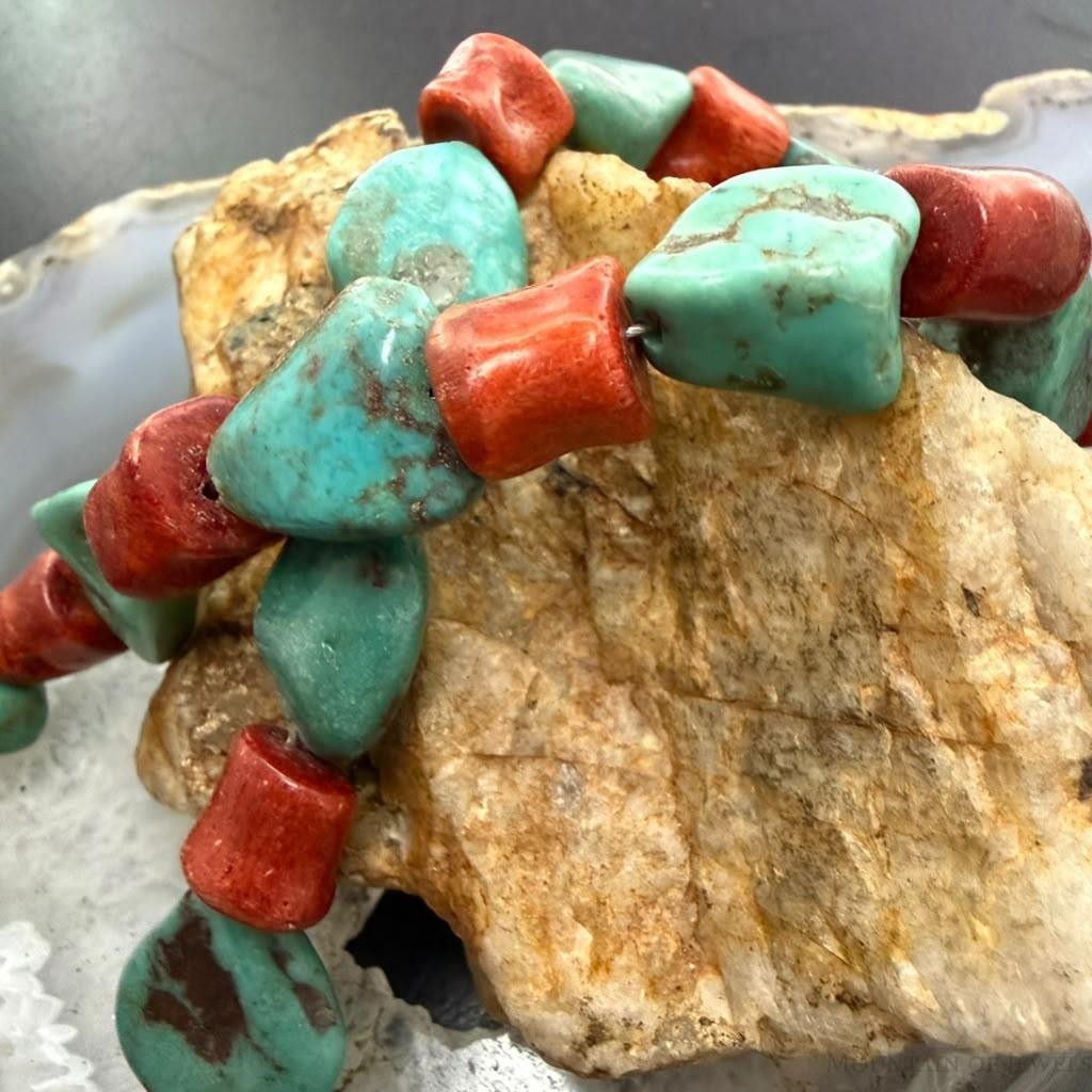 Carolyn Pollack Sterling Silver Natural Turquoise & Coral Beads 16"-18" Necklace For Women