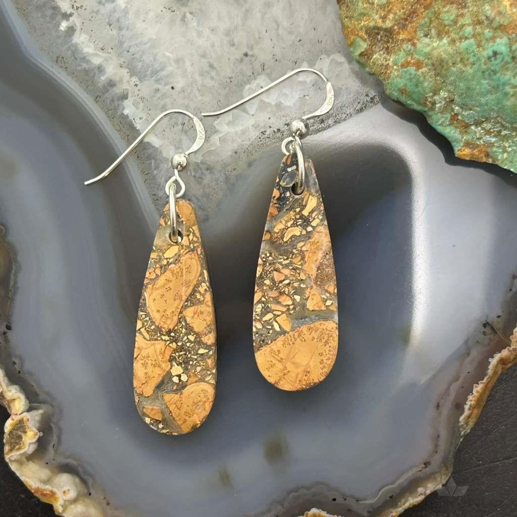 Sterling Silver Teardrop Maligano Jasper Slab Dangle Earrings For Women #531