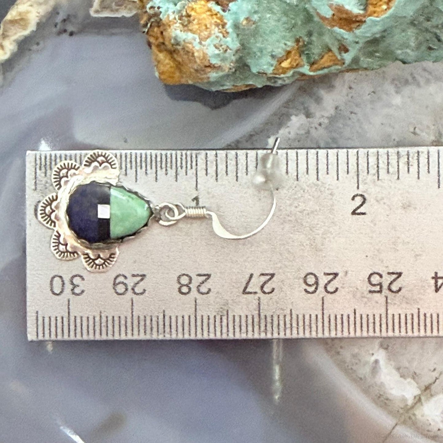 Clifton Aguilar Sterling Silver Teardrop Multistone Inlay Dangle Earrings For Women