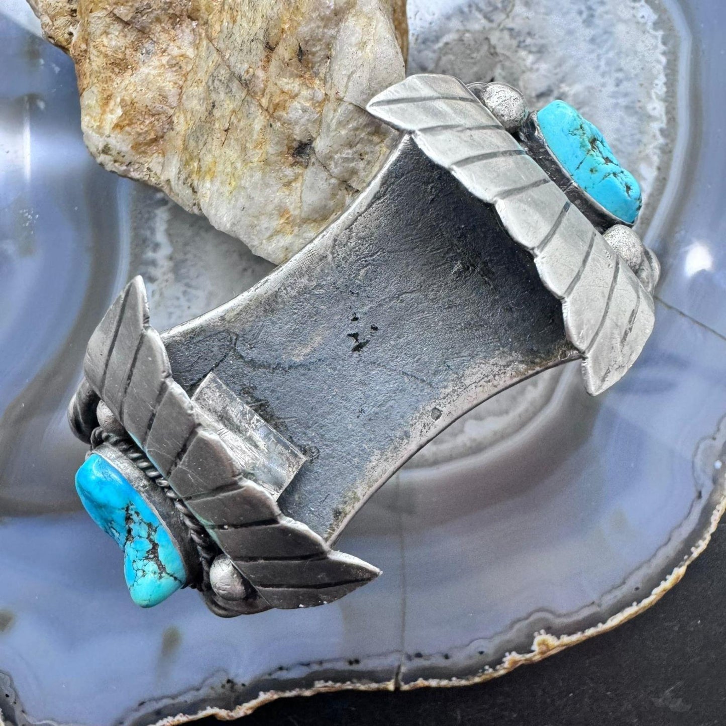 Vintage Native American Silver 4 Natural Kingman Turquoise Watch Cuff For Men