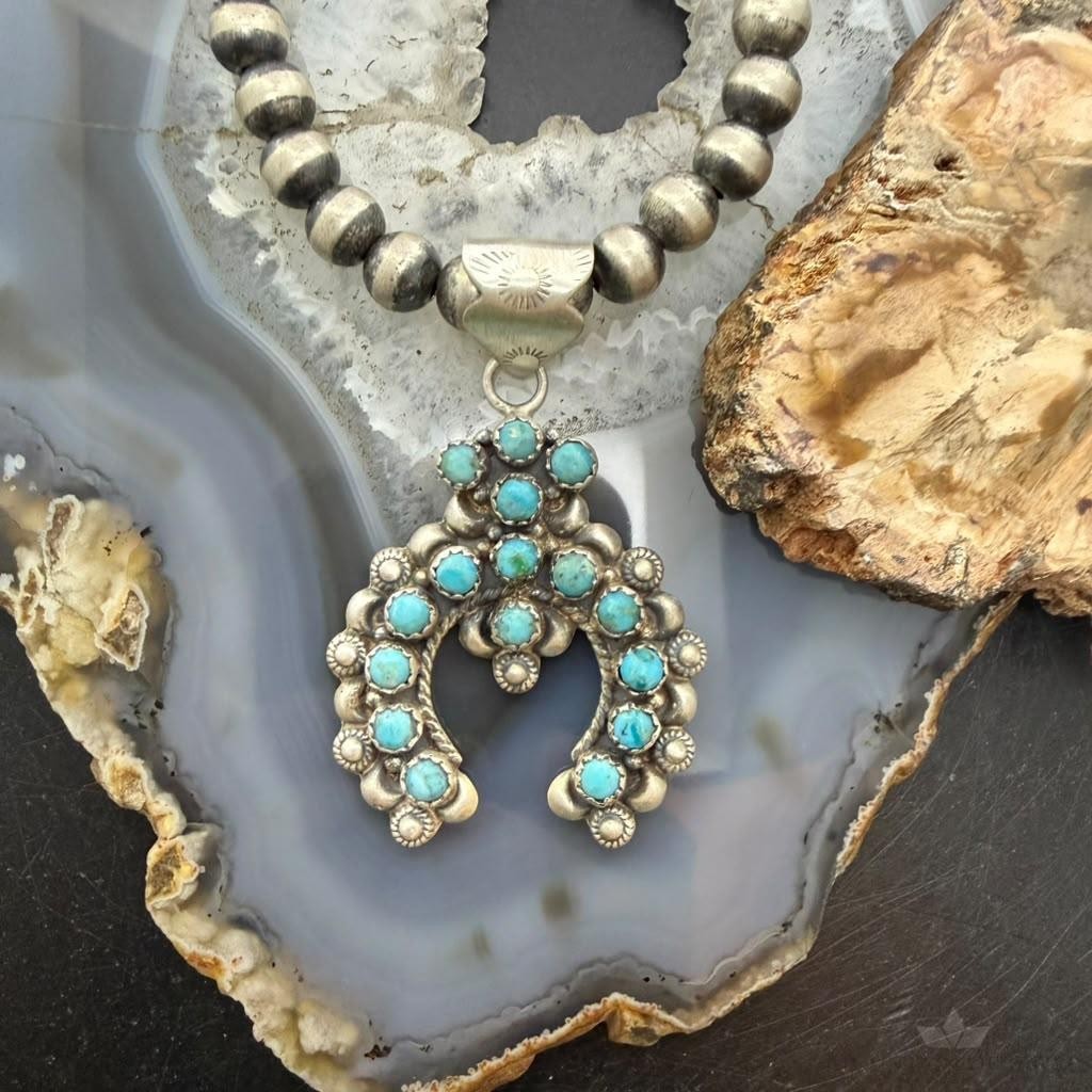 Sterling Silver Southwestern Style Multi Turquoise Decorated Naja Pendant For Women