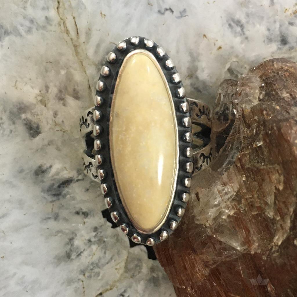 Carolyn Pollack Sterling Silver Elongated Marquise Fossilized Coral Decorated Ring For Women