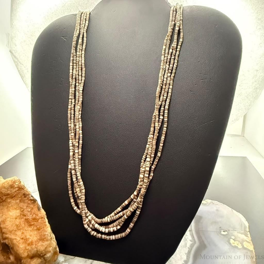 Vintage Native American Silver 5 Strands Heishi Beads 26" Necklace For Women