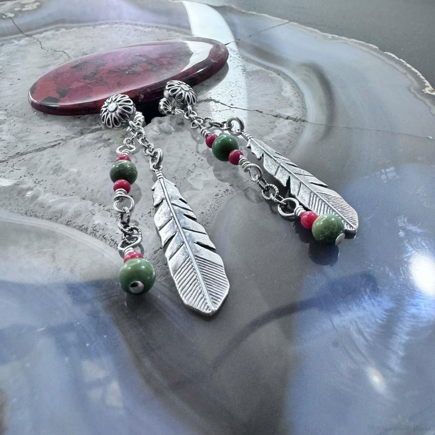 Carolyn Pollack Sterling Silver Feather & Beads Dangle Earrings For Women