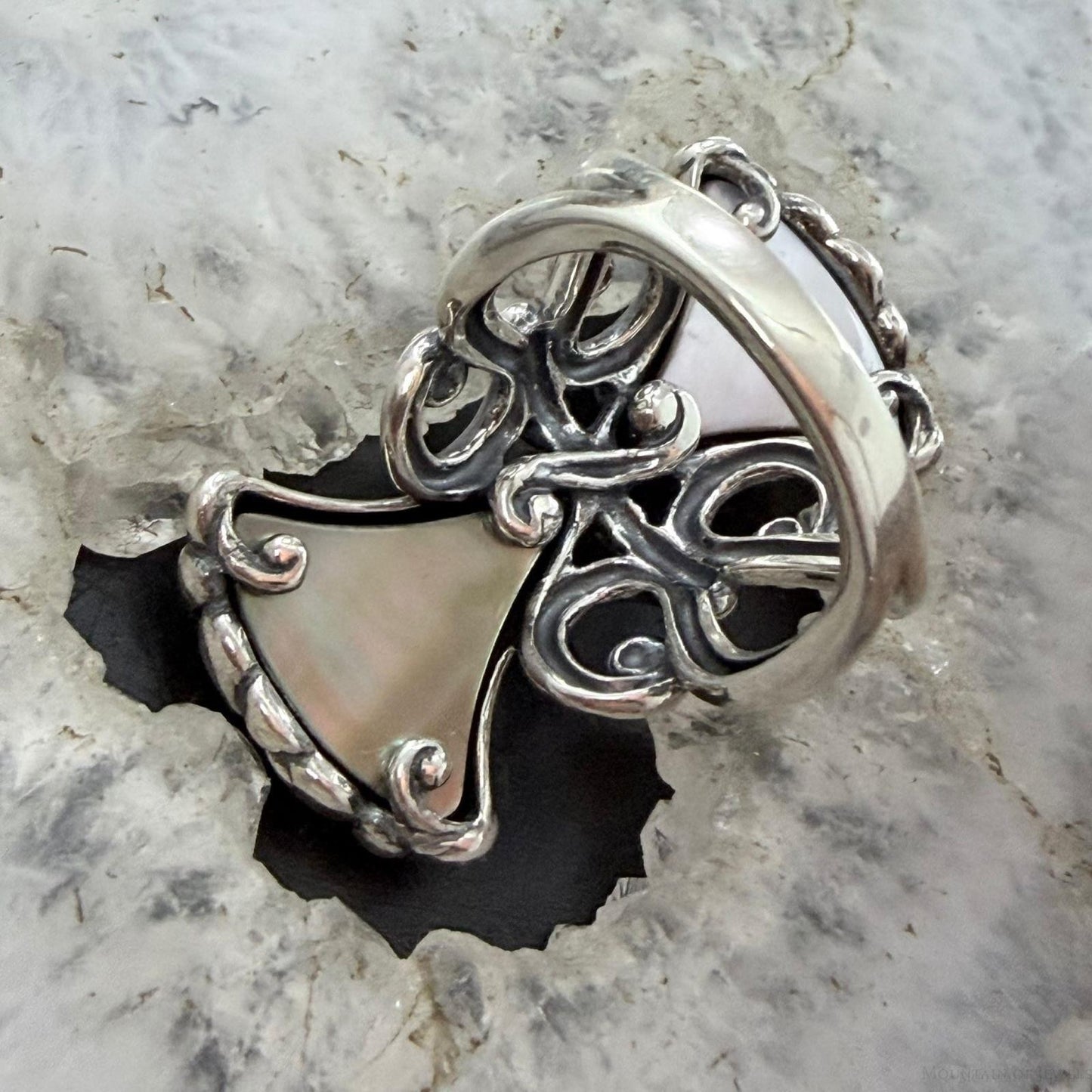 Carolyn Pollack Sterling Silver 2 Smoky Quartz Rope Swirl Decorated Ring Size 7 For Women