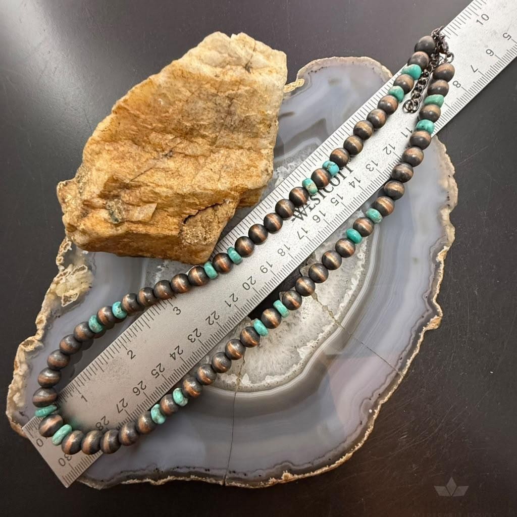 Southwestern Style 8mm Copper Navajo Pearl Round & Turquoise 18"-20" Necklace